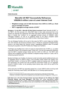 Manulife US REIT Successfully Refinances US$296.0 million Loan