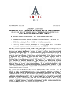 Artis Announces Acquisition of U.S. Office Portfolio, $100
