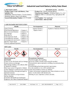 Industrial Lead Acid Battery Safety Data Sheet