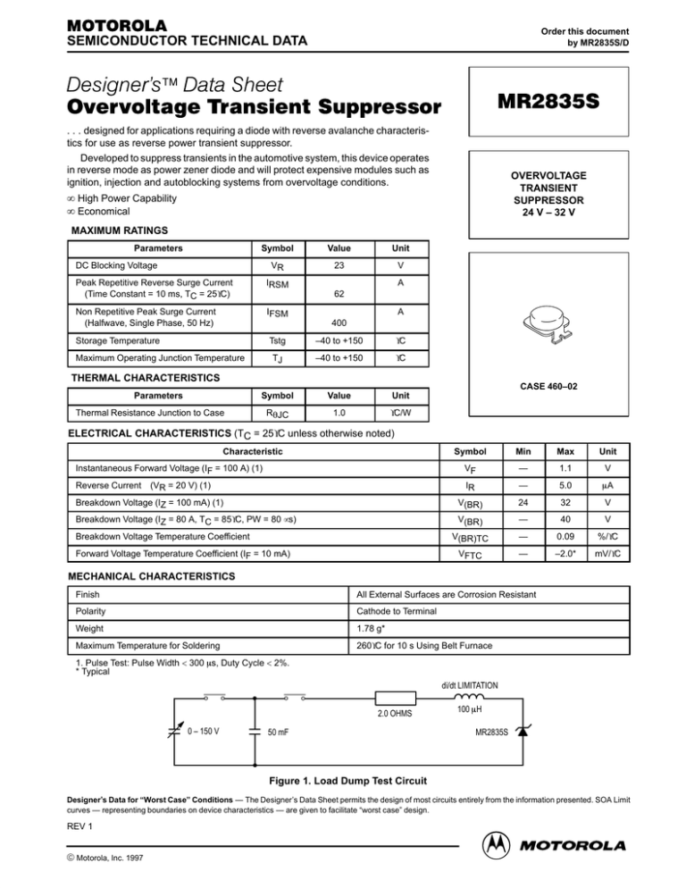 Overvoltage Transient Suppressor MR2835S