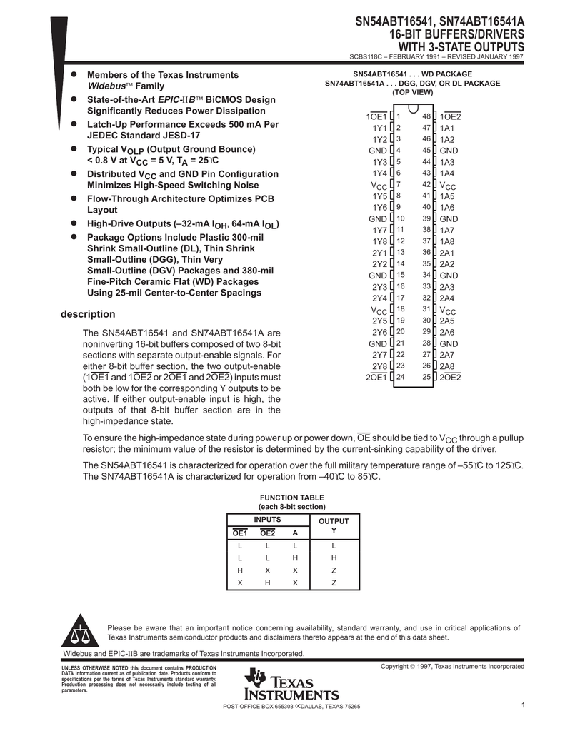 16-Bit Buffers/Drivers With 3-State Outputs (Rev. C