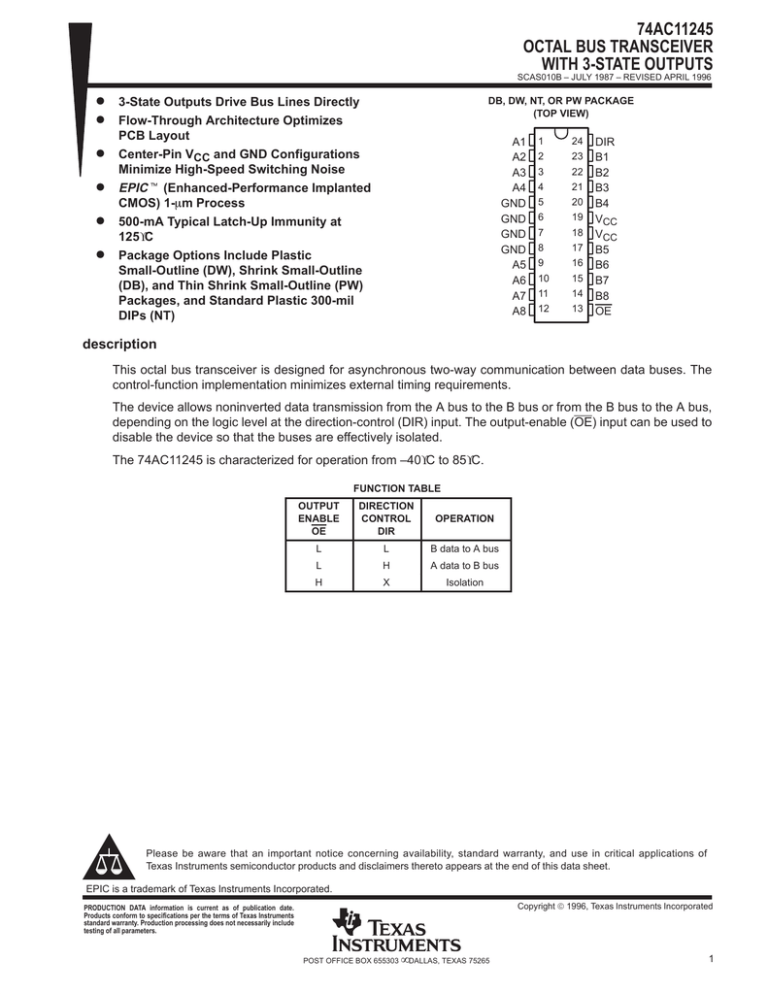 Octal Bus Transceiver With 3State Outputs (Rev