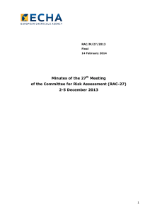 Minutes of the 27th Meeting of the Committee for Risk Assessment
