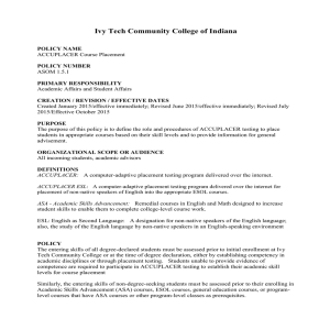 ACCUPLACER Course Placement - Ivy Tech Community College