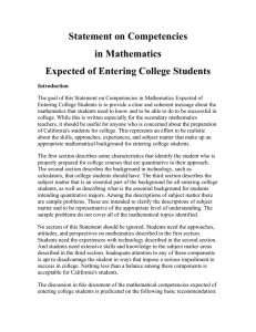 Statement on Competencies in Mathematics Expected of Entering
