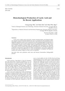 Biotechnological Production of Lactic Acid and Its Recent Applications