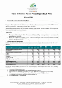Status of Business Rescue Proceedings in South Africa March 2016