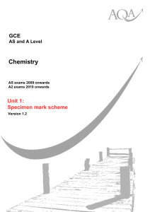GCE Chemistry Foundation CHEM1: Specimen Mark Scheme