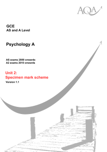 GCE Psychology A Unit 2 Specimen Mark Scheme