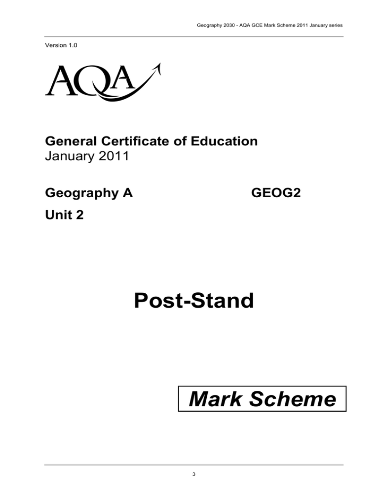 A-level Geography Mark Scheme Unit 02