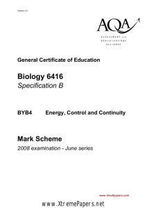 GCE Biology B Unit 4 - Energy, Control and Continuity Mark Scheme