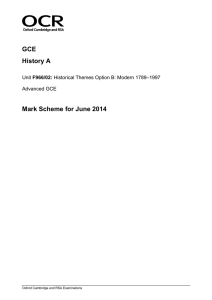 GCE History A Mark Scheme for June 2014