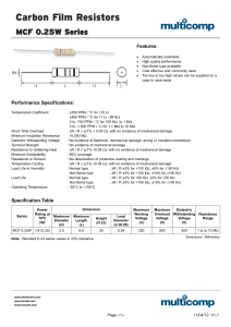 Multicomp MCF 0.25W 1M datasheet: pdf