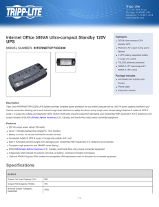 Internet Office 300VA Ultra-compact Standby 120V UPS Specifications