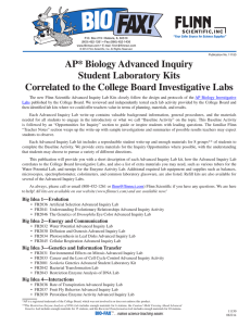 AP* Biology Advanced Inquiry Student Laboratory Kits Correlated to