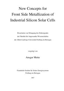 New Concepts for Front Side Metallization of Industrial Silicon Solar