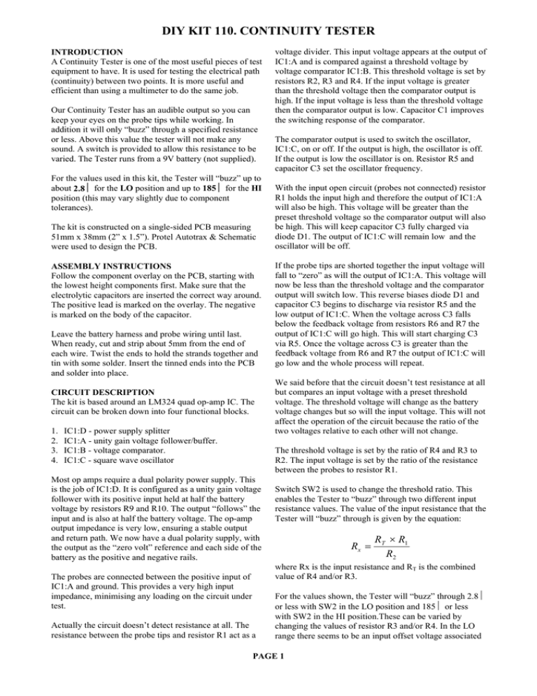 diy kit 110. continuity tester