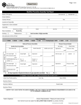 Backflow Assembly Test Report Form