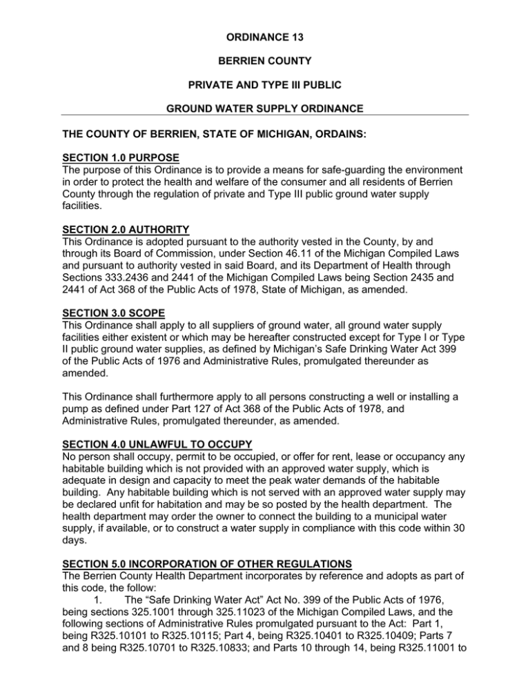 Ground Water Supply Ordinance