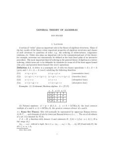 GENERAL THEORY OF ALGEBRAS 1. Lattices A notion of “order