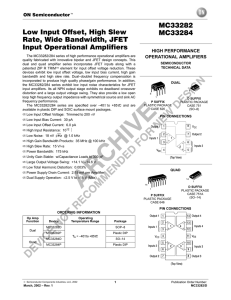 Low Input Offset, High Slew Rate, Wide Bandwidth, JFET Input