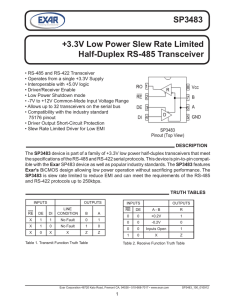 SP3483 +3.3V Low Power Slew Rate Limited Half-Duplex RS