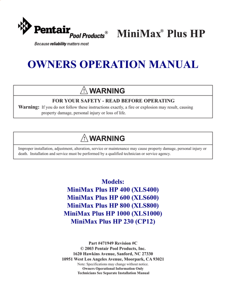 MiniMax Plus HP Owner`s Manual