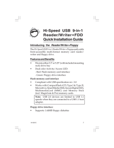 Hi-Speed USB 9-in-1 Reader/Writer+FDD Quick Installation