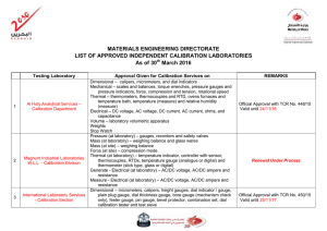 Approved Independent Calibration Laboratories as of 30 March 2016