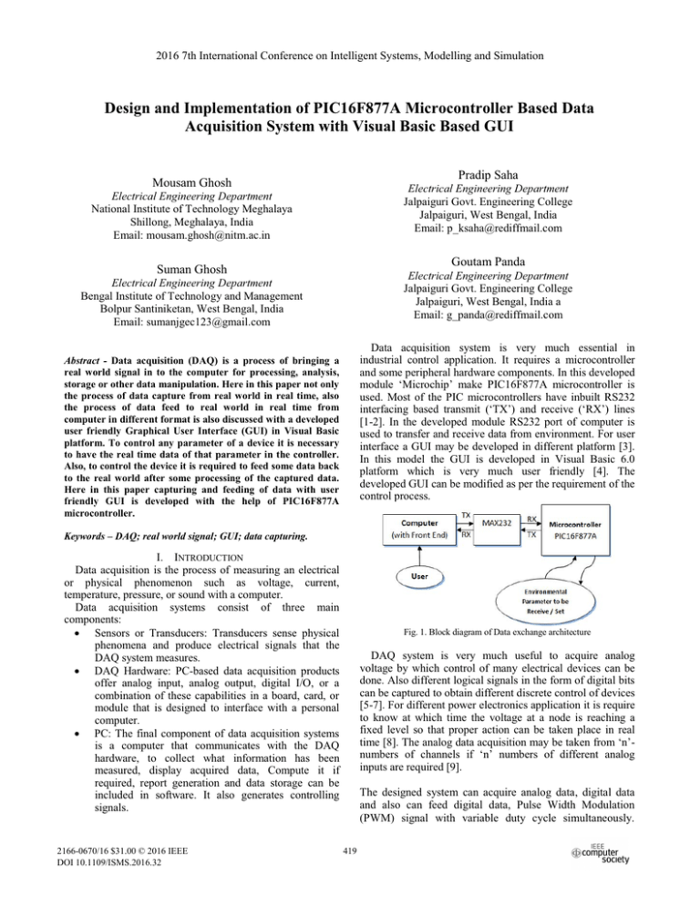 Design and Implementation of PIC16F877A Microcontroller Based