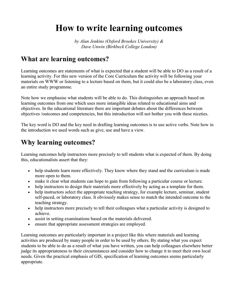 learning outcomes for essay writing