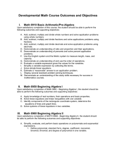 Developmental Math Course Outcomes and Objectives