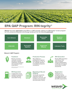 EPA QAP Program: RIN-tegrity® Service Sheet