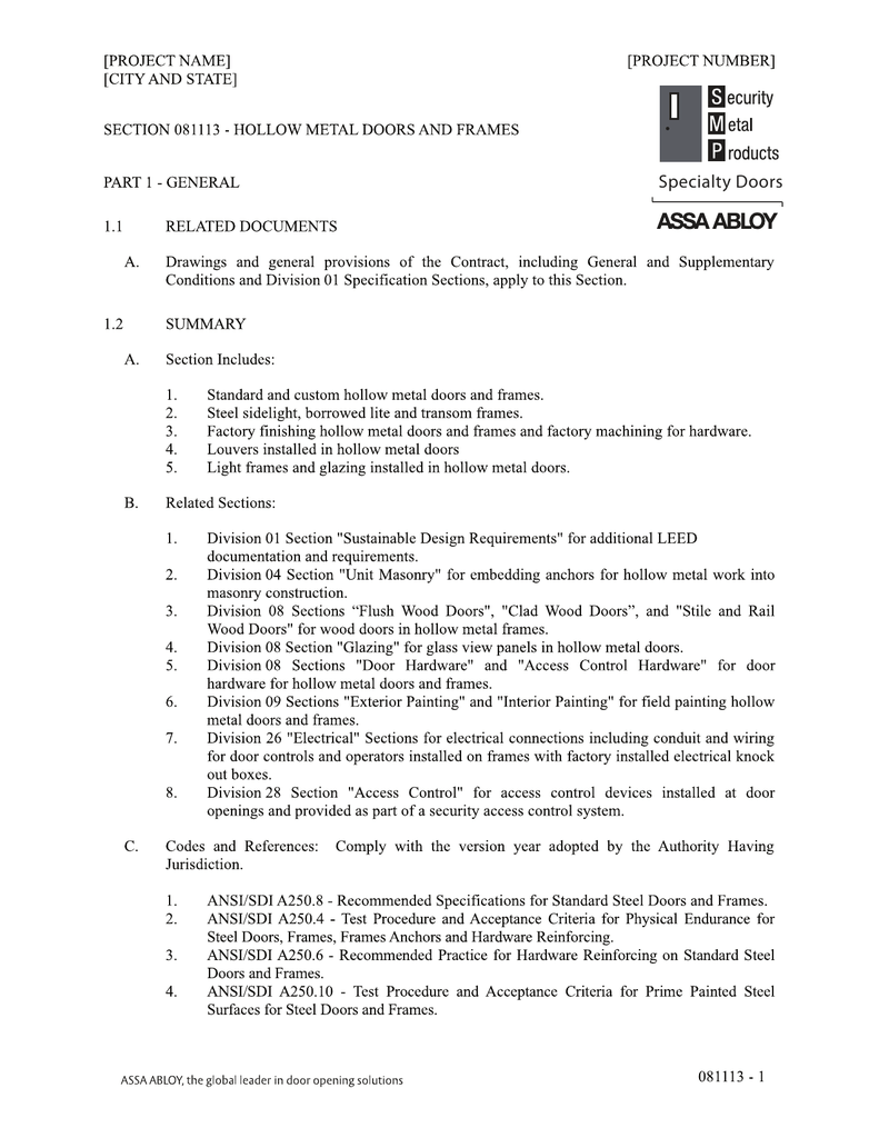 Section 081113 Hollow Metal Doors And Frames