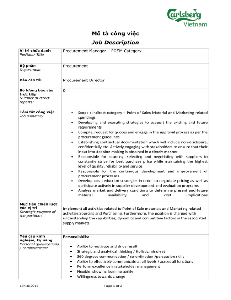 Description procurement job Director Of