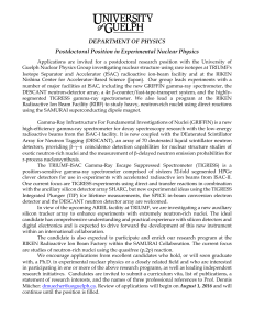 DEPARTMENT OF PHYSICS Postdoctoral Position in Experimental