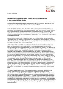 Press release World-changing ideas at the Falling Walls Lab Finale