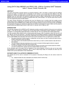 Using Data Step MERGE and Proc SQL JOIN to Combine SAS