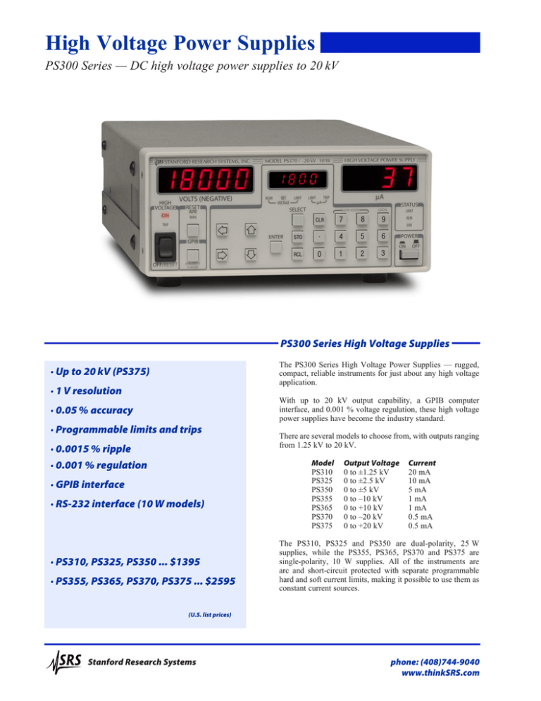 High Voltage Power Supplies