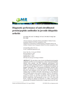 Diagnostic performance of anti-citrullinated protein/peptide