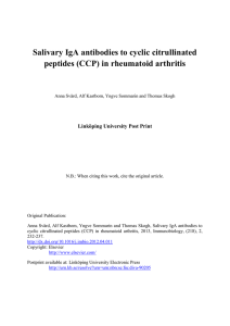 Salivary IgA antibodies to cyclic citrullinated peptides (CCP) in