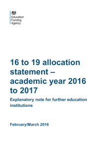 Explanatory note: Further education institutions allocation