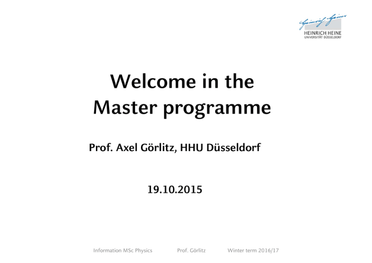 Welcome In The Master Programme