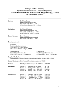 18-220: Fundamentals of Electrical Engineering (12 Units)