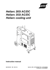 Heliarc 283i AC/DC, 353i AC/DC, Heliarc cooling unit