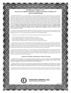 Warranty Statement - Hoshizaki America, Inc