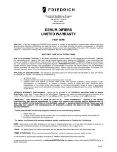 DEHUMIDIFIERS LIMITED WARRANTY