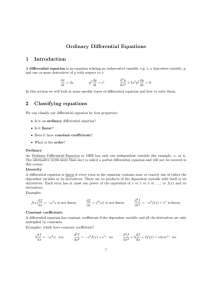 Ordinary Differential Equations 1 Introduction 2 Classifying