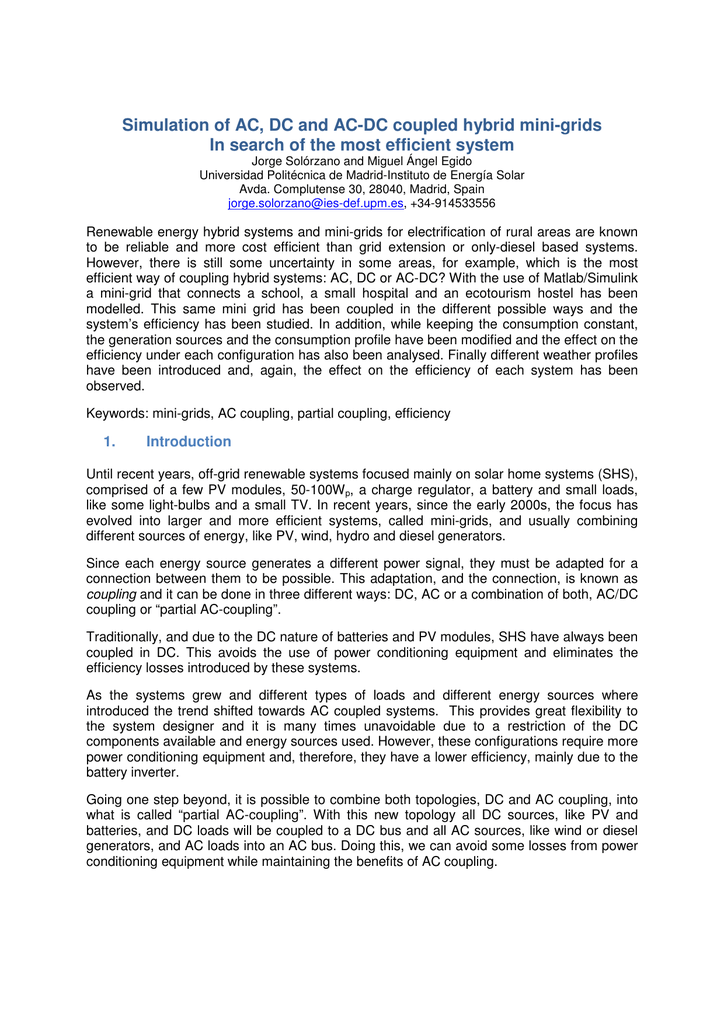 Simulation Of Ac Dc And Ac Dc Coupled Hybrid Mini
