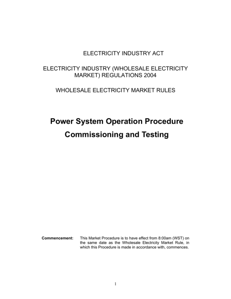 Power System Operation Procedure Commissioning and Testing